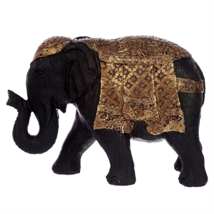 Elefant polyresin træfarvet og guld h:14cm